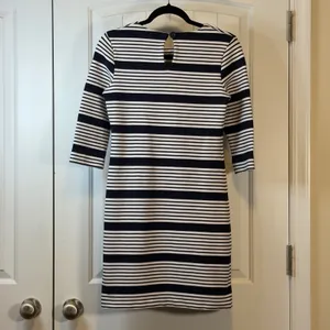 Banana Republic Womens 3/4 Sleeve Navy White Striped Ottoman‎ Rib Sheath Dress 2 thumbnail 4