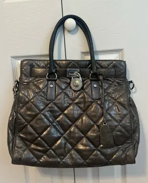 Michael Kors Quilted Leather Satchel in Dark Gray thumbnail 1