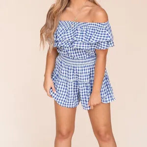 ✨ Catch Up Off Shoulder Gingham Set✨ Blue Size L thumbnail 6