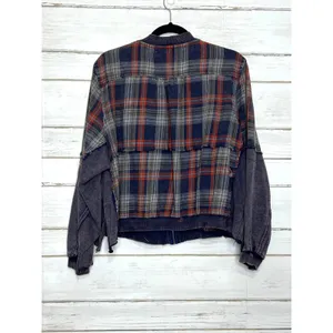 Oli & Hali Plaid Blue Bomber Jacket Small Full Zip Mixed Media Shacket thumbnail 3