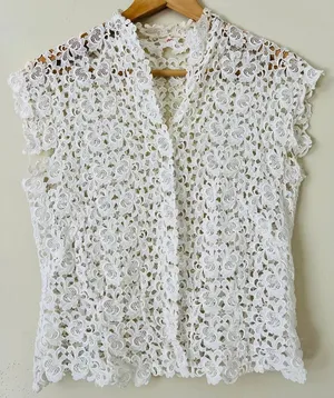 Antique Vintage Lace Topper Cardigan Delicate Layer Cottage‎ Lattice Snap Front thumbnail 1