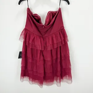 Lulus Fabulous Thoughts Wine Red Tulle Strapless Tiered Mini Dress Party XXL NWT thumbnail 12