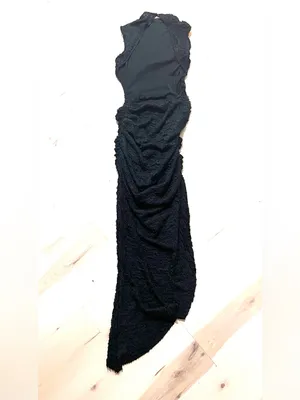 Babyboo NWT Women Large Black Crinkle Textured Open Back Thigh Split Midi Dress thumbnail 14