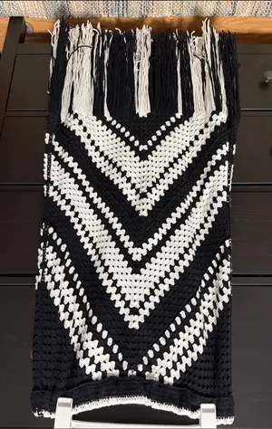 Black & White Crochet Fringe Midi Skirt thumbnail 1
