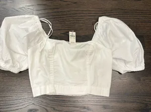 Aerie White Cropped Puff Sleeve Crop Top thumbnail 1