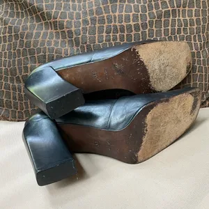Audrey Square Toe Leather‎ Heels Black 9.5 39.5 thumbnail 7