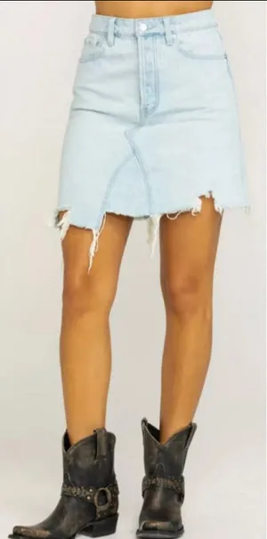 We the Free Going Rogue Distressed Denim Jean Skirt Size 27 thumbnail 1