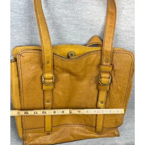 Vintage Fossil Mustard Yellow Pebbled Leather Tote Bag Brass Key Charm Boho thumbnail 16