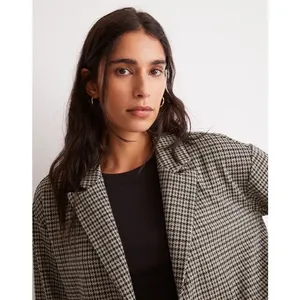 Madewell Houndstooth Plaid Soft Knit Stretch Oversized Blazer Jacket Womens S thumbnail 4