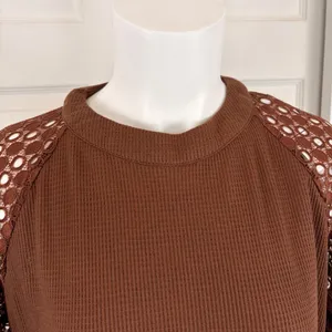 Miholl brown lace long sleeve waffle-knit top thumbnail 6