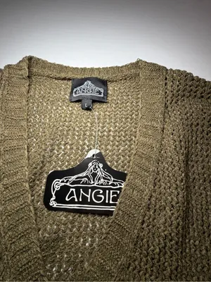 NWT Angie Olive Green Knit Cropped Cardigan Sweater with bell sleeves thumbnail 2
