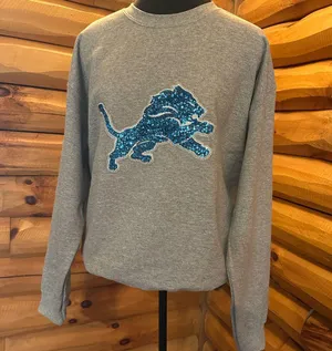 Detroit lions sweater! NFL Gray Sweatshirt with Blue Glitter Logo! Size large thumbnail 4