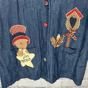 Vintage Denim made in the USA Fourth of July Embroidered Vest‎ size medium thumbnail 2