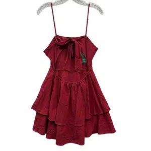 Halara Women's‎ Tie Back Tiered Ruffle Flowy Slip Mini Casual Linen Feel Dress S thumbnail 2