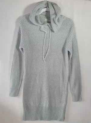 Full Circle Trends Hooded Knit Tunic Top or Sweater Dress Grey Sz M Casual Cozy thumbnail 1