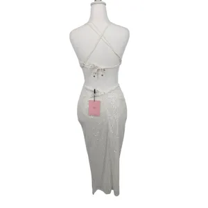 Hello Molly White Sequin‎ Cutout Midi Dress V-Neck Tie Back Formal Gown XS US 2 thumbnail 7