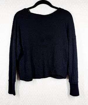 Anthropologie Black Linen Blend Long Sleeve‎ Cropped Top thumbnail 1