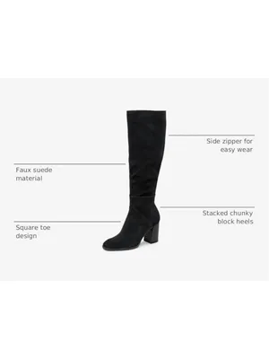 NEW Knee High Square Toe Chunky Block Heel Side Zipper Vegan Suede Long Boots 11 thumbnail 3
