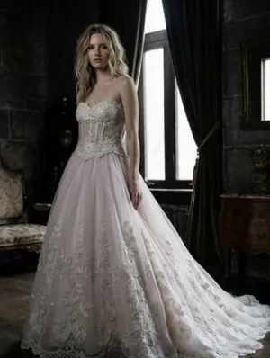 PC Mary’s Blush Princess Beaded Corset Gown Strapless Boned Bodice Prom/Wedding thumbnail 6
