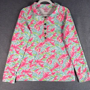 Lilly Pulitzer Skipper Popover Pink Lobster Pullover Quarter Top Med Resortwear thumbnail 1