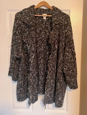 Chico’s Chunky Knit Fringed Sweater Cardigan Size 3 (XL - 16) Boho Brown thumbnail 1
