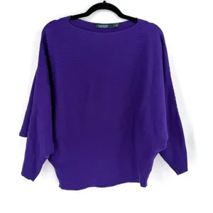 Lauren Ralph Lauren Sweater‎ Womens S Purple Batwing Ribbed Boatneck Minimalist thumbnail 3