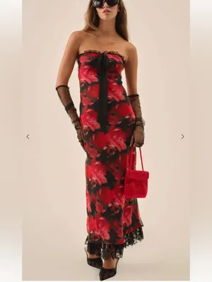 For Love and Lemons Dark Romance Strapless Floral Lace-Hem Maxi Dress thumbnail 8