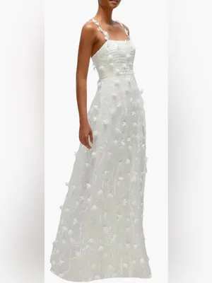 NEW Dessy Collection 3D Floral Embroidered Ivory Gown sz 14 thumbnail 3