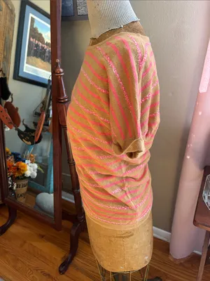 Boden Pink Sequins and Mustard Striped Short-Sleeve Knit Top | US4/UK8 thumbnail 4
