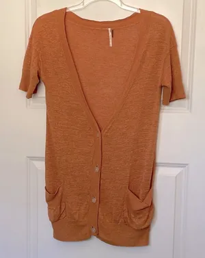 Free People Rustic Orange Linen Cardigan XS thumbnail 1