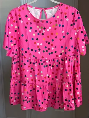 Pink Polka Dot Flowy Top Size L thumbnail 1