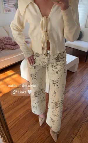 Oak + Fort Leopard Jeans White Tan Grey thumbnail 1