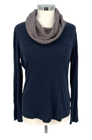 Skunkfunk Navy Long-Sleeve Knit Top With Textured Cowl Neck Size 4 thumbnail 1