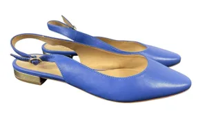 Talbots Blue Leather Slingback Flats Womens 7.5M Pointed Toe Low Block Heal thumbnail 1