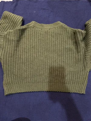 SHEIN Olive Green Textured Cropped Crewneck Sweater thumbnail 6