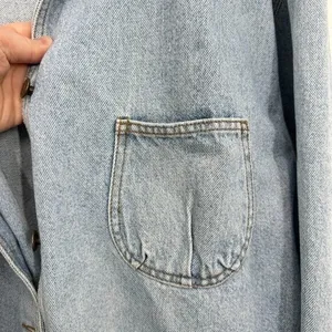 Vintage 90s Women's Size XL‎ Denim Trench Chore Coat Light Wash Contrast Collar thumbnail 8