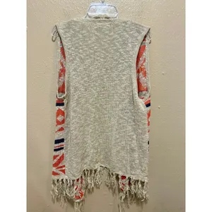 It's Our Time Aztec Vest‎ Medium Sleeveless Fringe Knit Boho Casual thumbnail 3