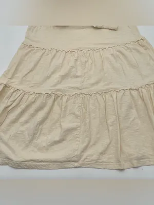 LUSH Sleeveless Notched V-neck Tiered Ruffle Cotton Mini Dress Sz Small Cream thumbnail 6