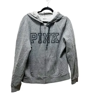 Victoria's Secret PINK Gray Full Zup Fleece Lined Hooded Jacket Size Large thumbnail 1