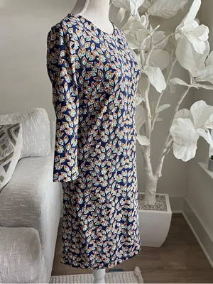 J. McLaughlin Sophia Shift Dress In Navy And Orange Peacock Long Sleeve Dress M thumbnail 2