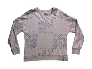 Unbranded Bandana Print Sweatshirt Women‎ Small Tan Blue Paisley Pullover Boho thumbnail 1