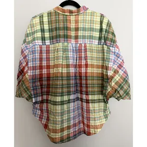 ANTHROPOLOGIE Pilcro Half-Sleeve Batwing Blouse Plaid Women's Size Medium thumbnail 2