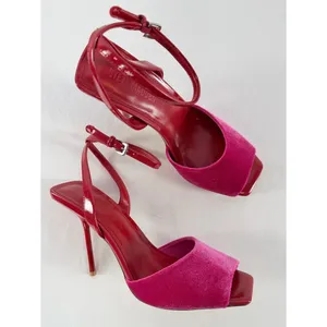 Steve Madden Lilac Color Block Leather Velvet Square Toe Heel in Pink Red 9.5 thumbnail 2