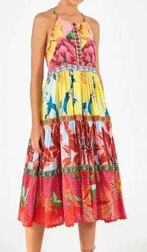 Farm‎ Rio Tiered Cotton Tank Midi In Mixed Garden Floral Dress thumbnail 1