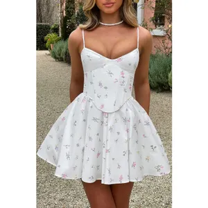 NWT Babyboo Analeigh White Multi Floral Corset Fit & Flare Mini Dress Size Small thumbnail 9