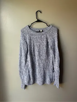 J.Crew Marled Blue White Cotton Knit Sweater Size Medium thumbnail 2