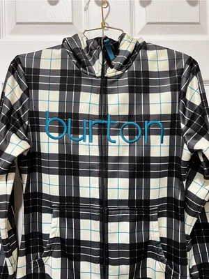 Burton DryRide Plaid Fleece Lined Hooded Jacket Ski Black Blue Long Sleeve Small thumbnail 5