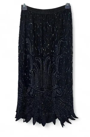 Women’s Black Beaded Midi Skirt Size Small Whimsical Fairy Goth Mermaidcore thumbnail 1