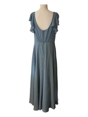 David's Bridal Dusty Blue Flutter Sleeve V-Neck Chiffon Maxi Formal Dress Size 12 thumbnail 2