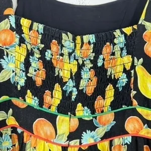 Adelyn Rae Black Fruit Floral Print Tiered Midi Dress Tie Shoulder Smocked NWT‎ thumbnail 9